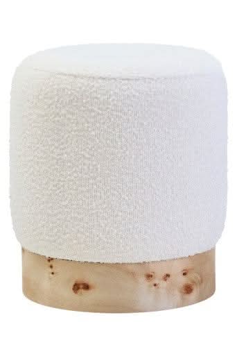 Mota Burl Wood And Cream Boucle Round Stool Orsina