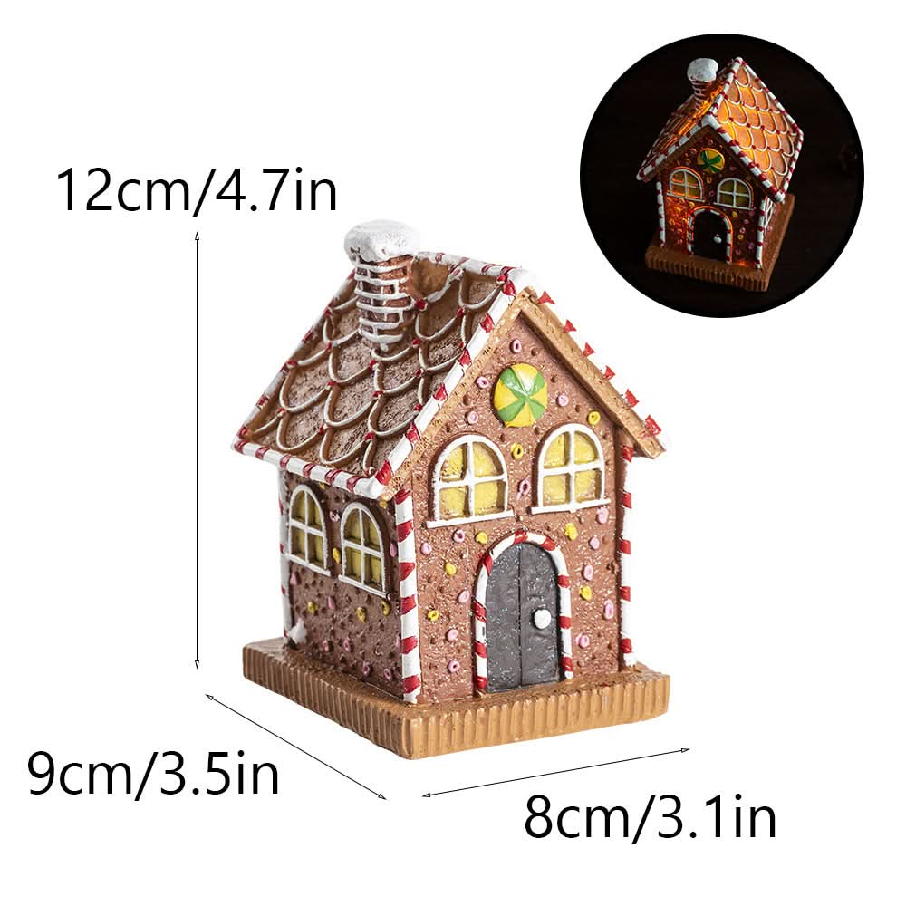 Christmas Glowing Gingerbread House Decoration Christmas Home Living Room Atmosphere Decoration Desktop Resin Decoration eprolo