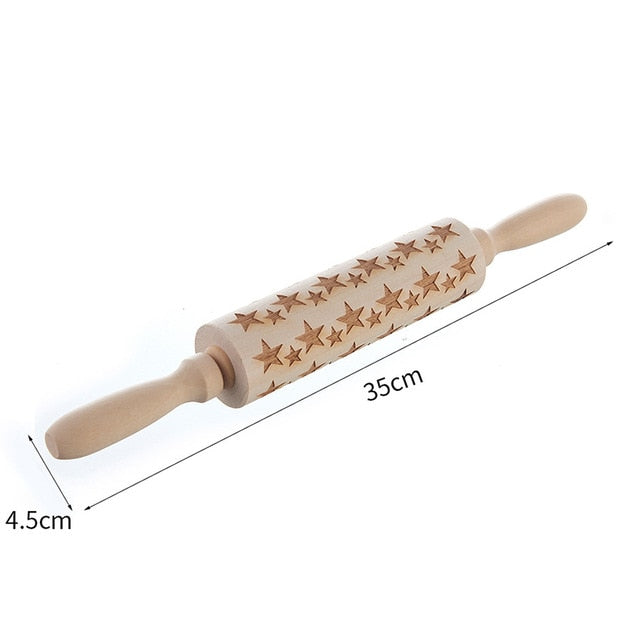 Merry Christmas Elk Wooden Print Rolling Pin Christmas Home Decorations Navidad Decor Noel Dessert Tools New Year 2020 DIY Craft eprolo