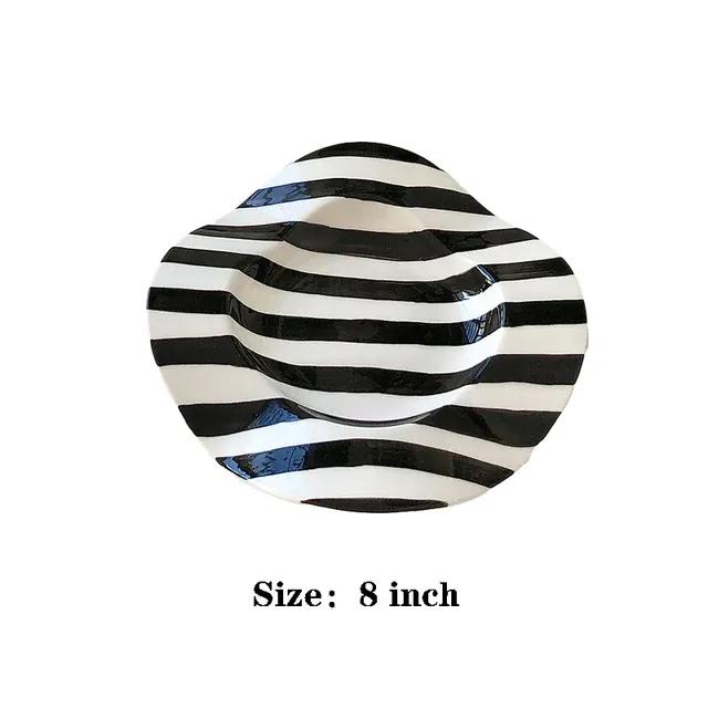 Nordic Ceramic Plate Dot Stripe Irregular Wave Shape Ceramic Dessert Plate Pasta Plate Dinner Plates Ceramic Dish Plates
