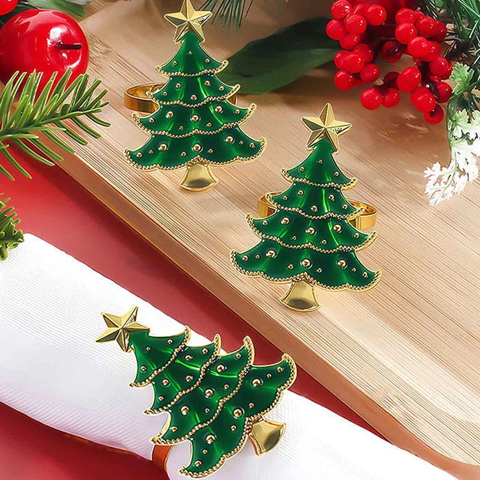 6Pcs Christmas Home Kitchen Dinner Table Decoration Christmas Napkin Rings Xmas Tree Ornaments New Year Party Supplies