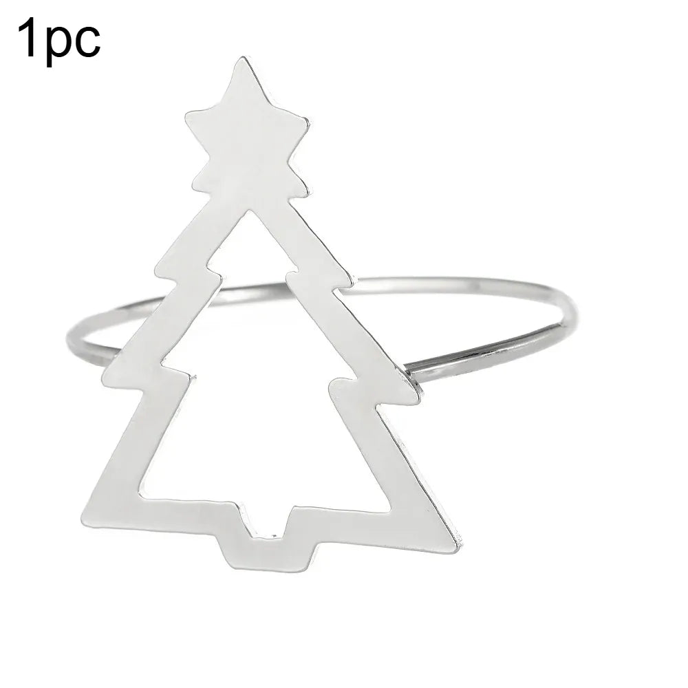 Christmas Tree Napkin Rings Metal Golden Silvery Table Setting Decorations for Dinner Wedding Party Winter Festive Decorations