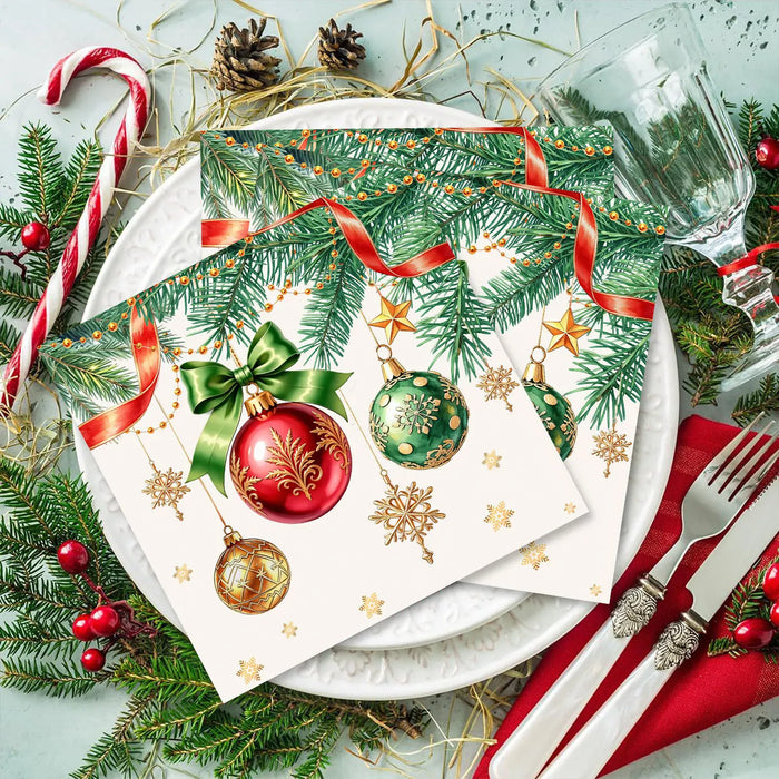 Christmas Balls Paper Napkins Xmas Pine Branch Disposable Napkin For Christmas Party Dinner Table Decoration Holiday Supply