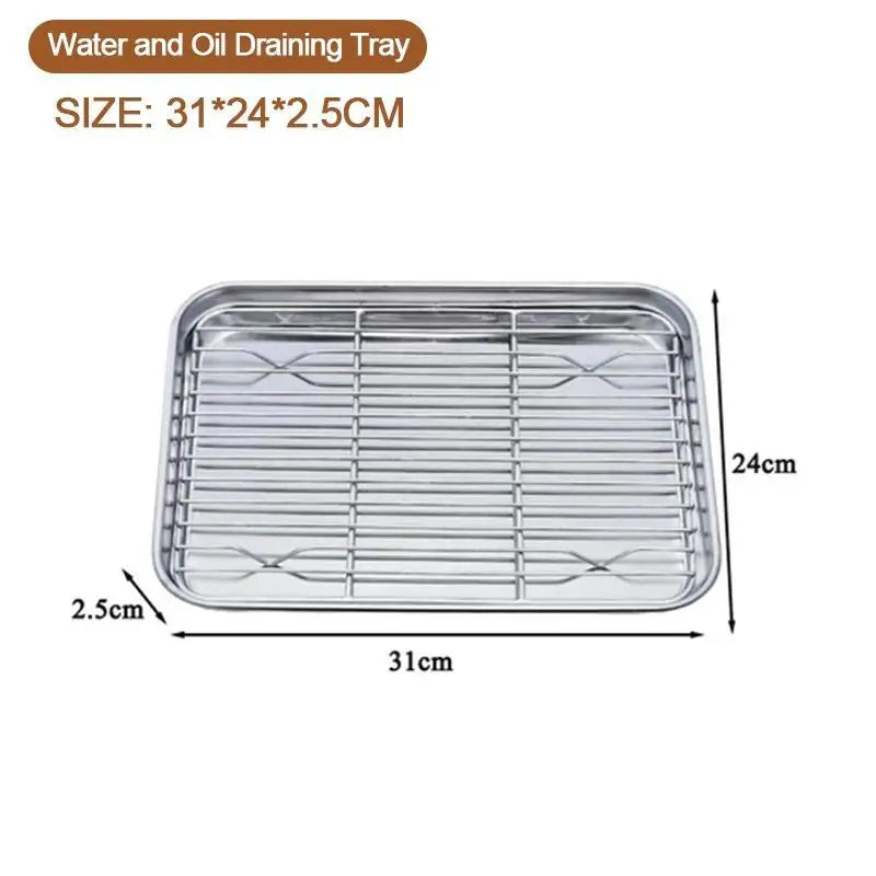 1Pc Stainless Steel Baking Tray With Removable Cooling Rack Set Non-stickBBQ Pan Tray Plate Oven Rack Cooking Roasting Dish..