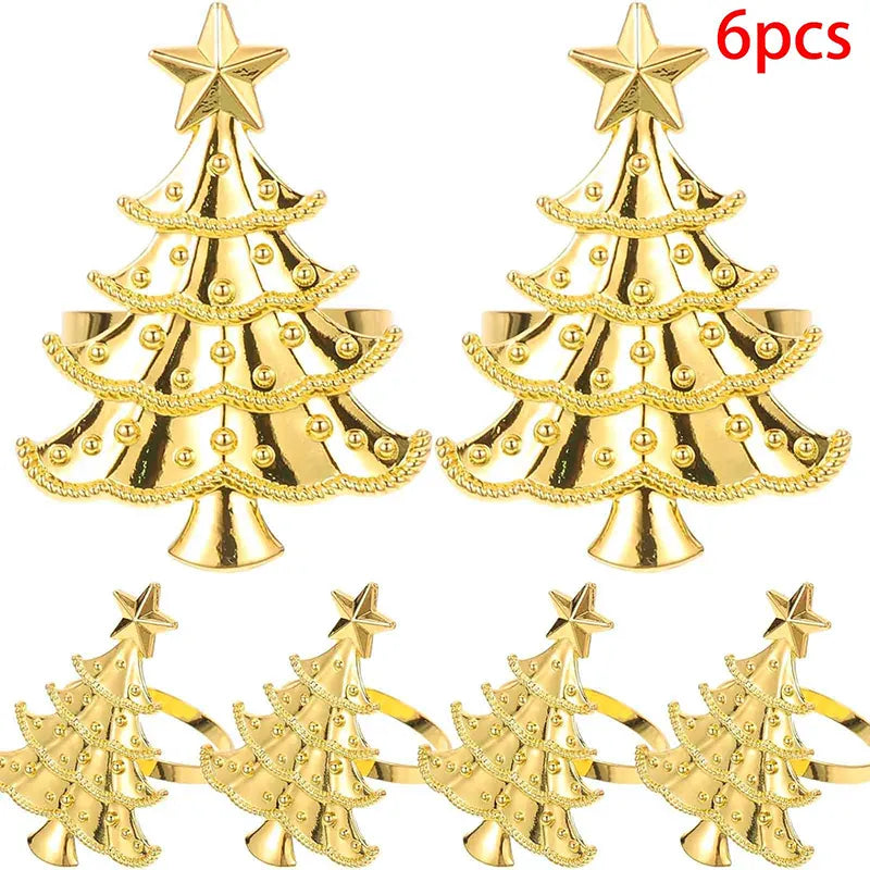 6Pcs Christmas Home Kitchen Dinner Table Decoration Christmas Napkin Rings Xmas Tree Ornaments New Year Party Supplies