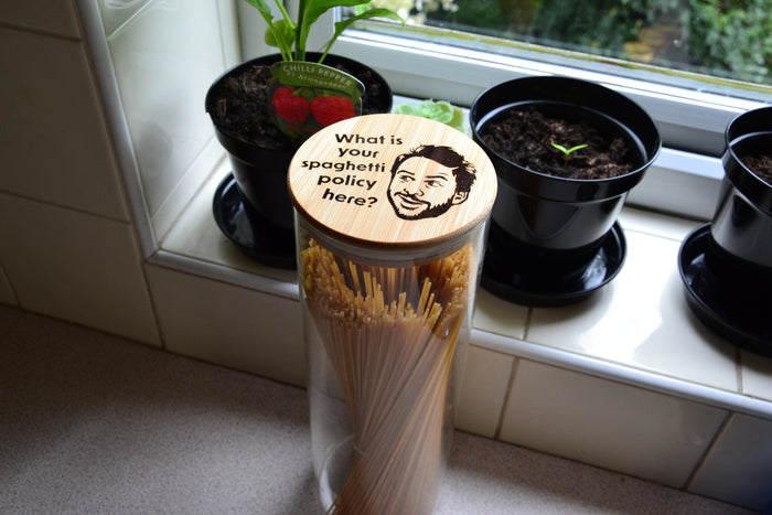 What is your spaghetti policy here? - Glass Spaghetti Holder w/ Bamboo Lid // Always Sunny in Philadelphia Charlie Paddy's Pub Gift