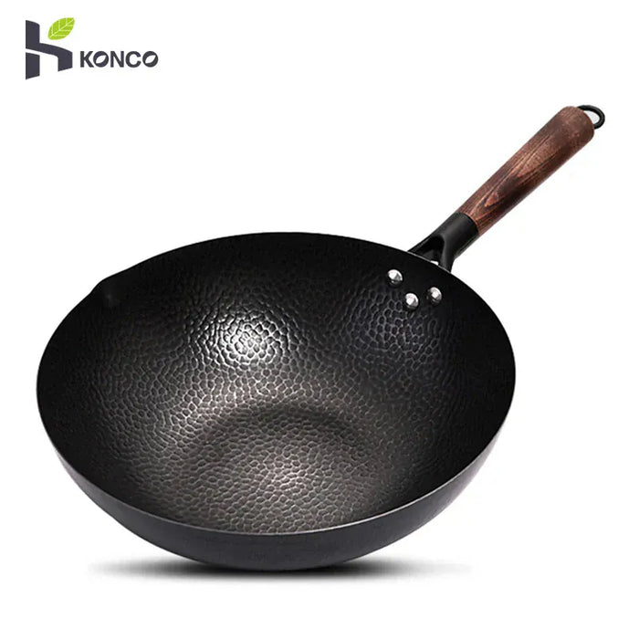 Konco Iron wok Cast iron pan Non-coated Pot General use for Gas and Induction Cooker 32cm Chinese Wok Cookware Pan Kitchen Tools Kitchen Essentials
