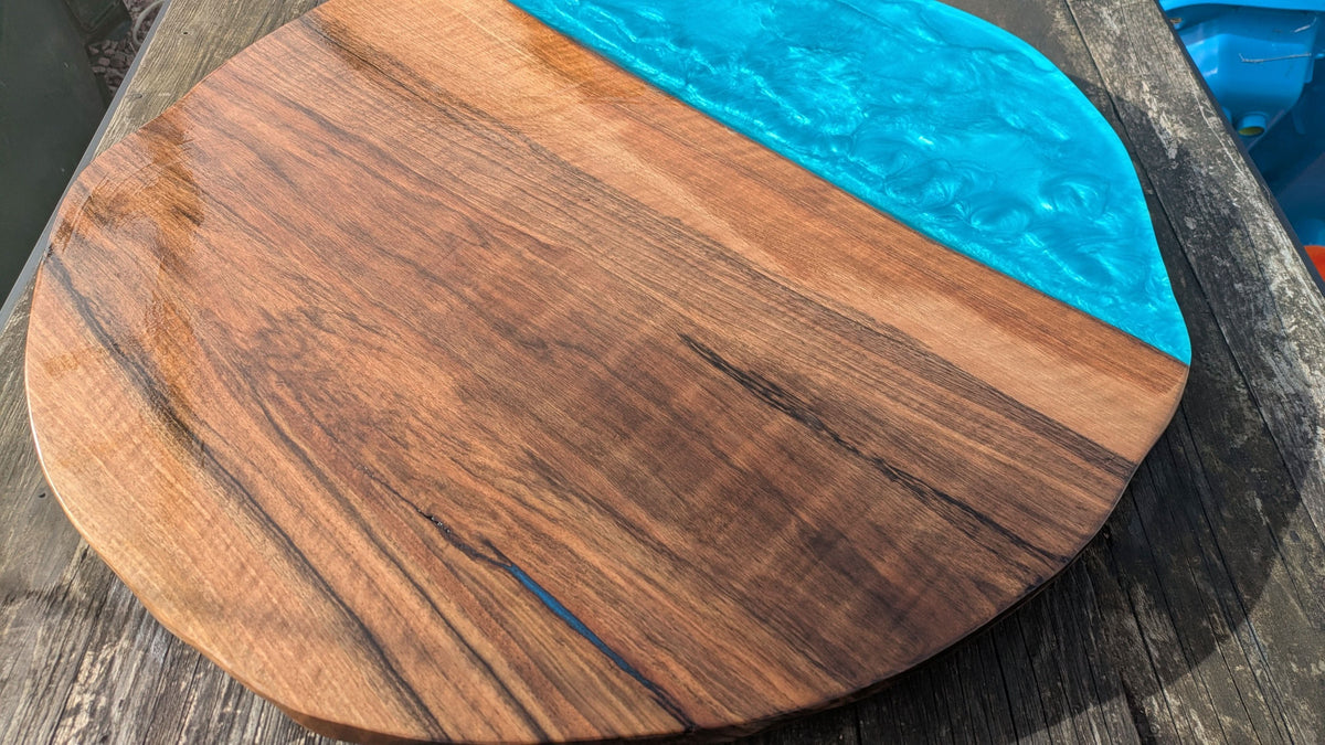 English Walnut and blue resin coffee table Barratt Boards - Cornish chopping boards designed for chefs