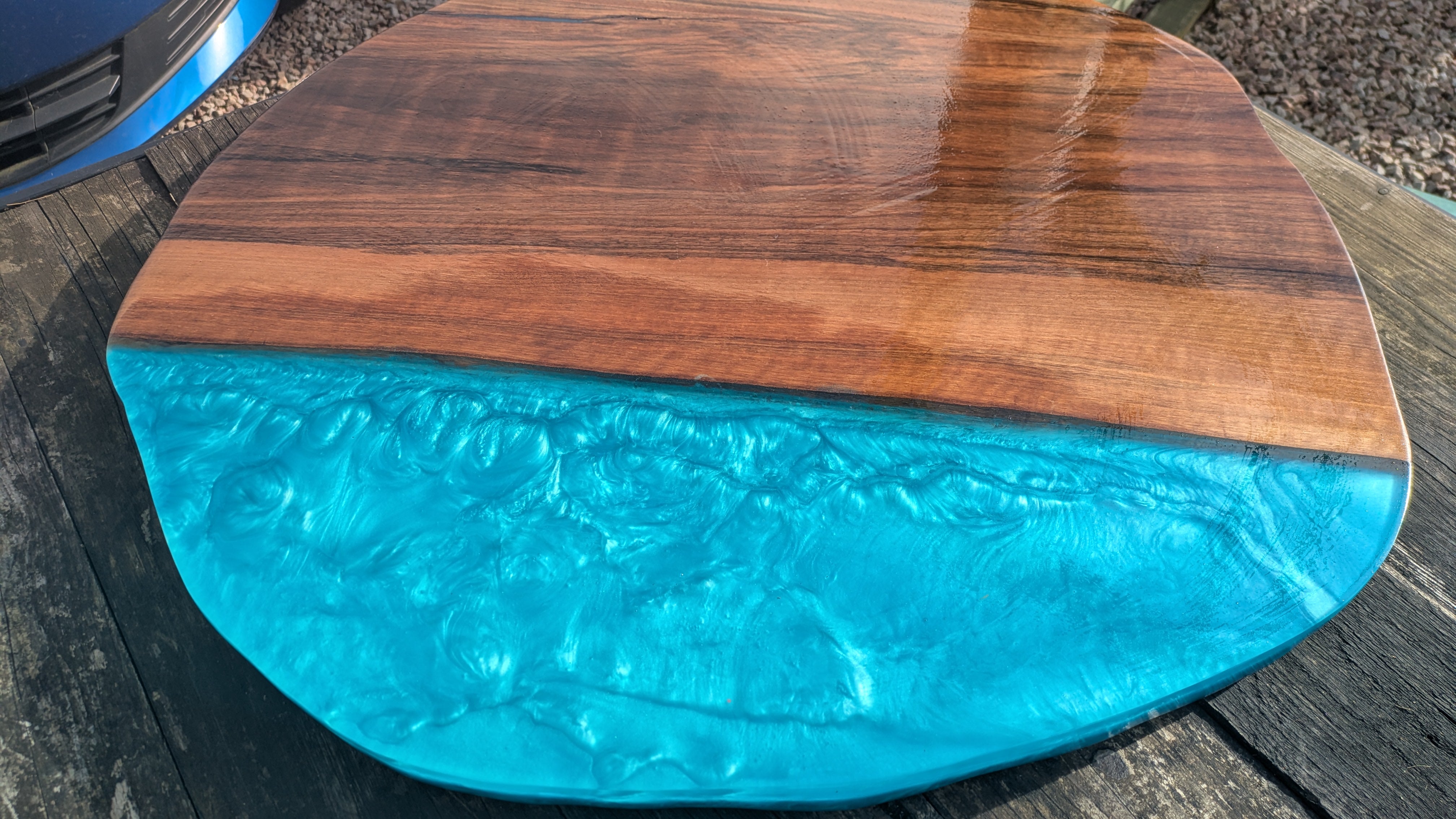 English Walnut and blue resin coffee table Barratt Boards - Cornish chopping boards designed for chefs