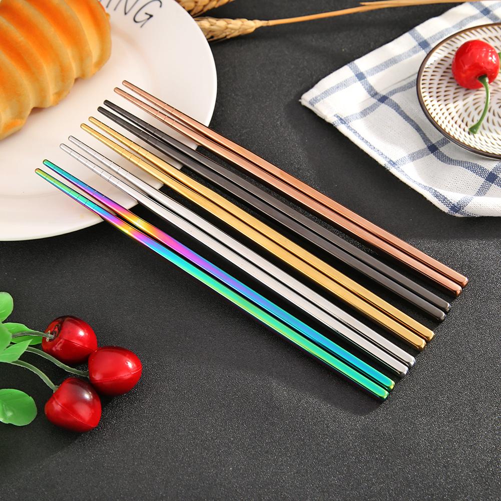 1 Pair Stainless Steel Chinese Chopsticks Kitchen Essentials