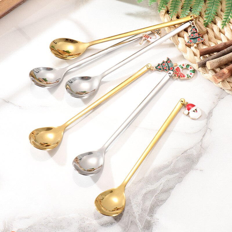 100Pcs/Lot Christmas Dessert Spoons in Stainless Steel Kitchen Essentials