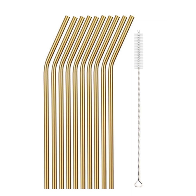 10Pcs Reusable Metal Drinking Straws in Stainless Steel Kitchen Essentials