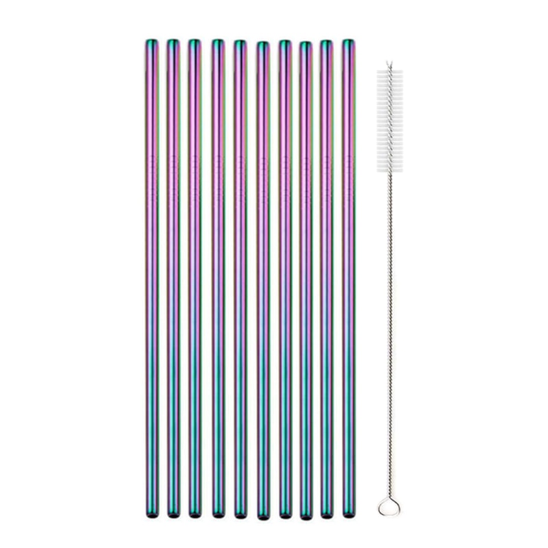 10Pcs Reusable Metal Drinking Straws in Stainless Steel Kitchen Essentials