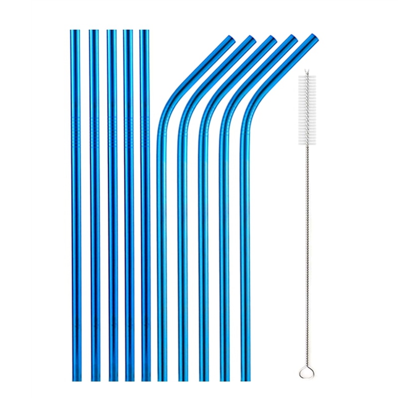 10Pcs Reusable Metal Drinking Straws in Stainless Steel Kitchen Essentials