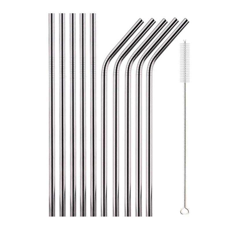 10Pcs Reusable Metal Drinking Straws in Stainless Steel Kitchen Essentials