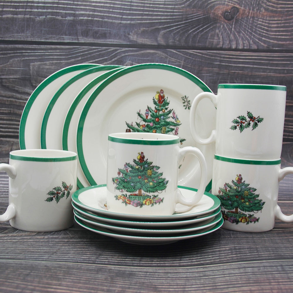 12 Pcs/set Luxury Christmas Tree Dinnerware Set Kitchen Essentials