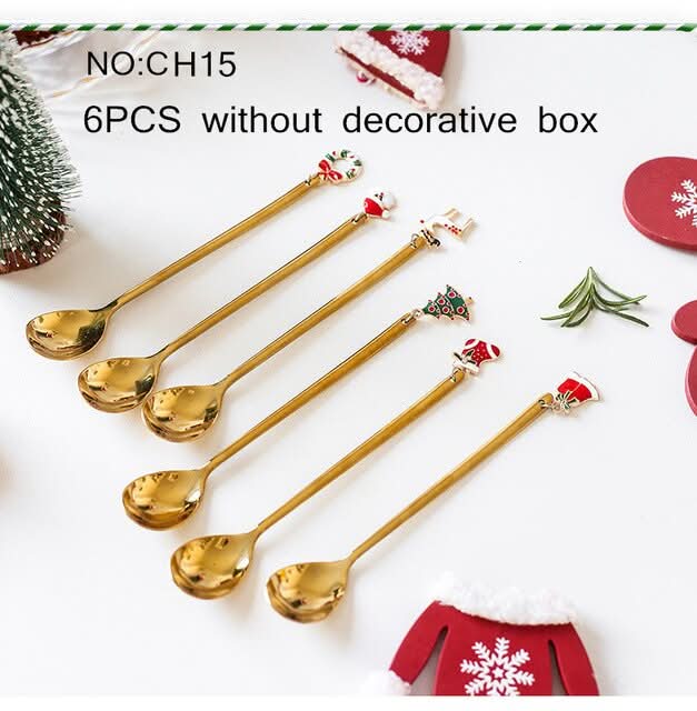 6 Piece Christmas Gift Set of Xmas Spoons in Stainless Steel Kitchen Essentials