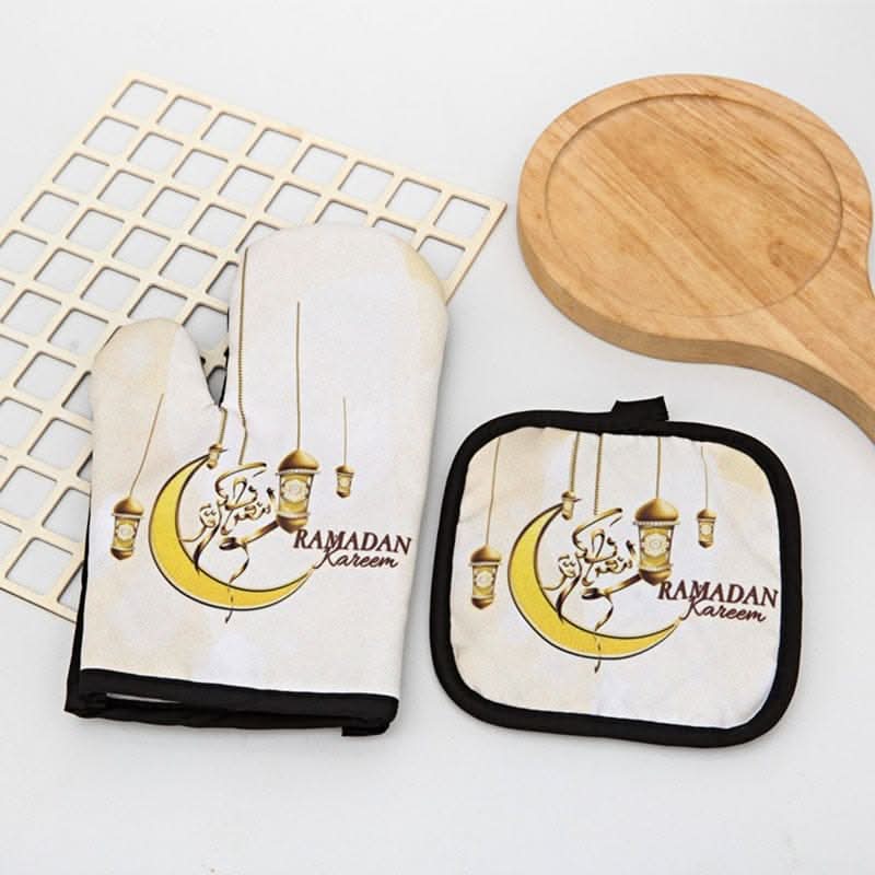 Eid Mubarak Anti-Scalding Oven Gloves & Kitchen Apron Kitchen Essentials