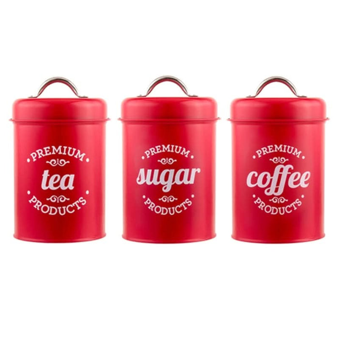 Red Wrought Iron Tea, Sugar & Coffee Containers Kitchen Essentials