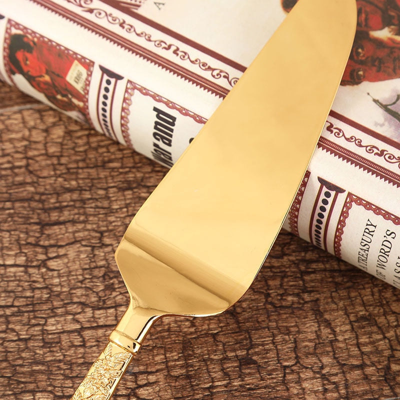 Vintage Luxury Gold Cake Servers and Knife Set Kitchen Essentials