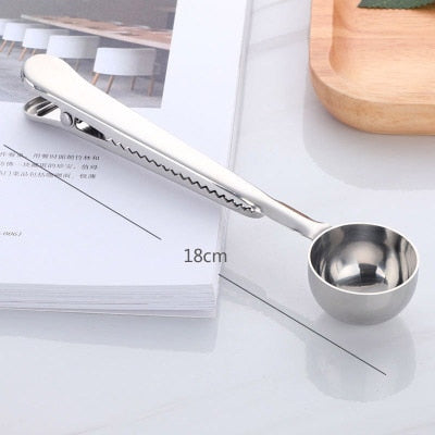 Two-in-one Stainless Steel Coffee Spoon Sealing Clip Kitchen Essentials