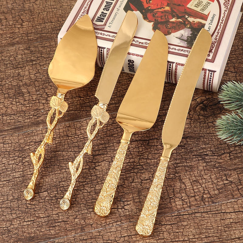 Vintage Luxury Gold Cake Servers and Knife Set Kitchen Essentials