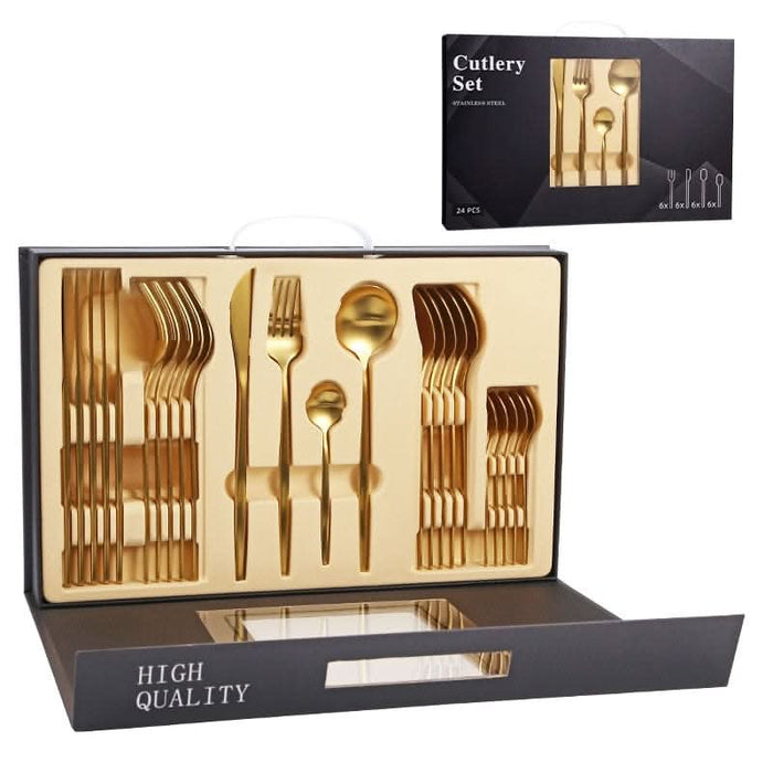 24Pcs 18/10 Stainless Steel Dinnerware Set Kitchen Essentials