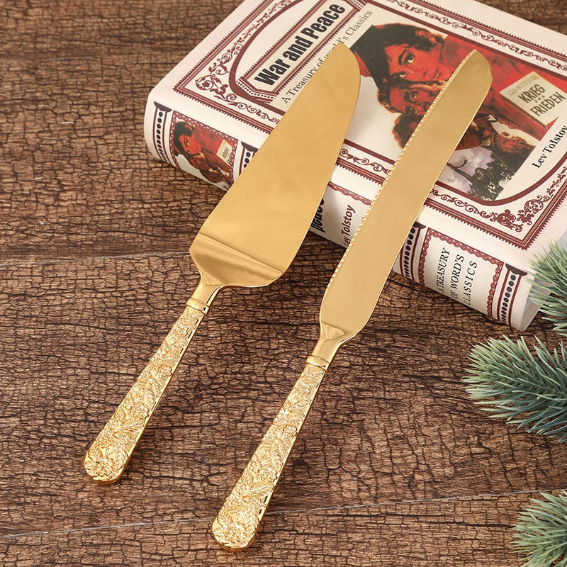 Vintage Luxury Gold Cake Servers and Knife Set Kitchen Essentials