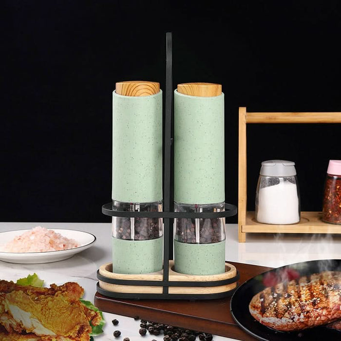 Wheat Straw Electric Salt Pepper Grinder Set Kitchen Essentials