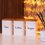 Cream Tea, Coffee & Sugar Canister Set with Bamboo Lids