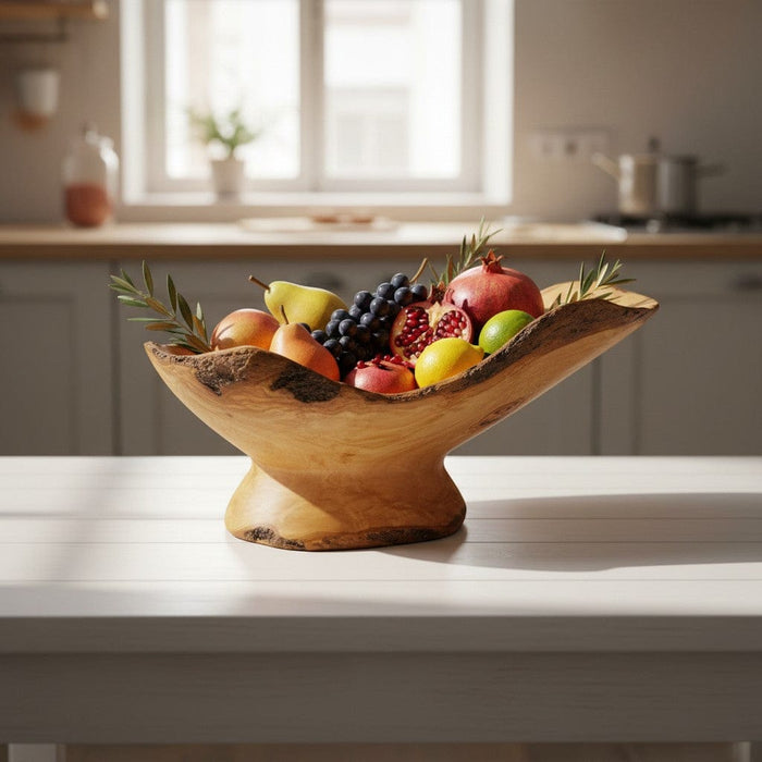 Handcrafted Olive Wood Pedestal Fruit Bowl 45×25×25 cm
