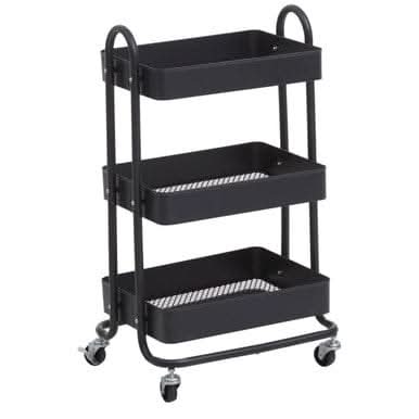 Acero Three Tier Black Metal Trolley Orsina