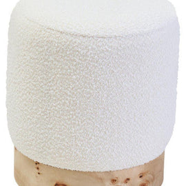 Mota Burl Wood And Cream Boucle Round Stool Orsina