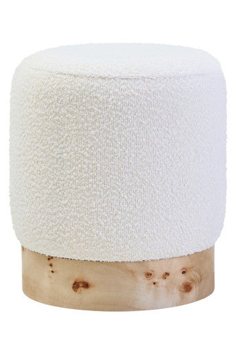 Mota Burl Wood And Cream Boucle Round Stool Orsina