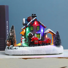 Christmas Lighted House Decorative Resin Christmas Gift Ornament with European Snow Scene and LED Lights eprolo