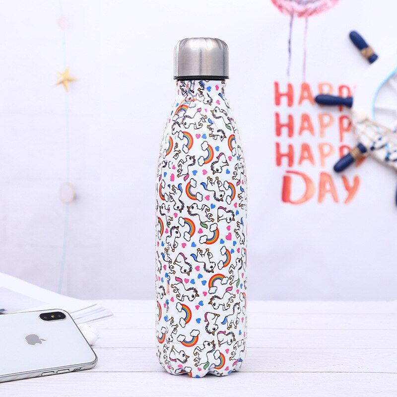Stainless Steel Thermos Vacuum Flask Bottle 500ml Coffee Milk Cup Lovers Gradient Color Outdoor Travel Sport Hot Water Bottles eprolo