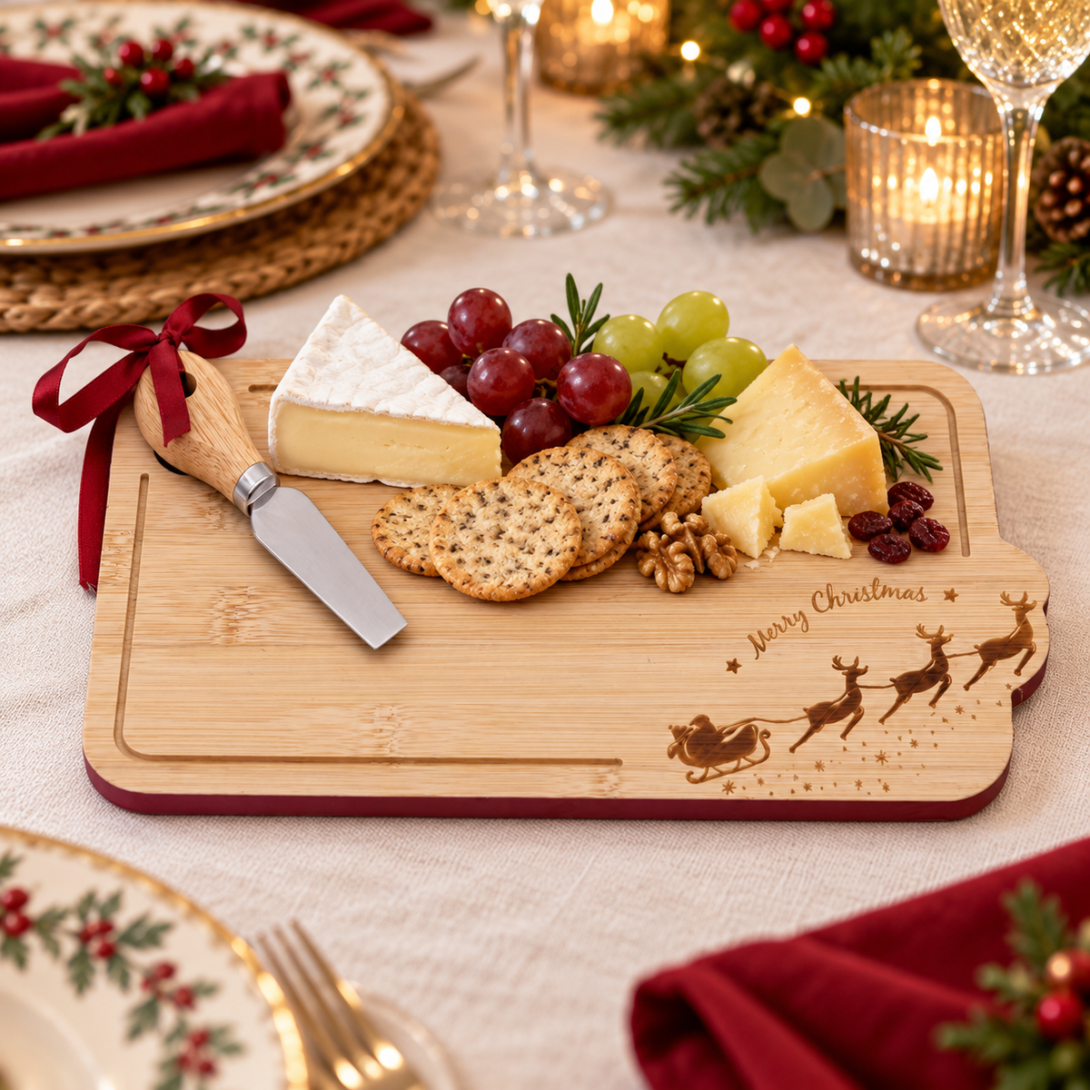 Christmas Wooden Santa Sleigh Cheese Serving Board