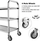 3 Tier Catering Trolley Stainless Steel with Locking Wheels 75x40x83cm Nisorpa Massive Discounts