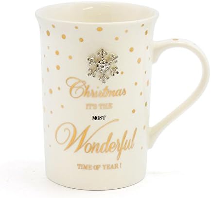 Mad Dots Christmas Gifts Mad Dots Wonderful Christmas Mug, Fine China, Cream & Gold, 11.5 x 8 x 11 cm