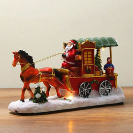 Christmas Decoration Resin Craft House with Light and Music, Reindeer Sleigh Ornament, Christmas Gift eprolo