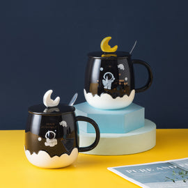 Creative Astronaut Ins Style Ceramic Cup With Lid Cartoon Cute Household Water Cup Practical Hand Gift Mug eprolo