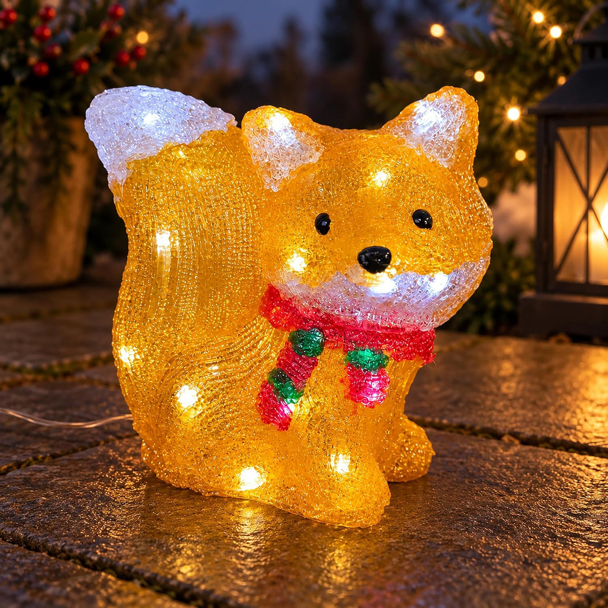 Light Up Acrylic Fox Christmas Decoration with Timer