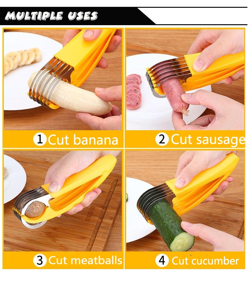 Stainless Steel Banana Cutter Fruit Vegetable Sausage Slicer Salad Sundaes Tools Cooking Tools Kitchen Accessories Gadgets eprolo