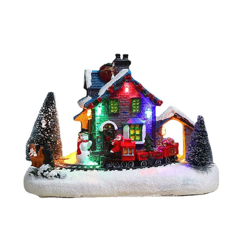 Christmas Lighted House Decorative Resin Christmas Gift Ornament with European Snow Scene and LED Lights eprolo
