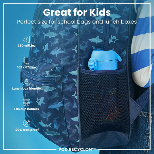 Leak Proof Kids Water Bottle, Recyclon, Sea Turtle, 350ml (12oz) ION8