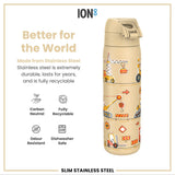 Leak Proof Slim Water Bottle, Stainless Steel, Diggers, 600ml (20oz) ION8