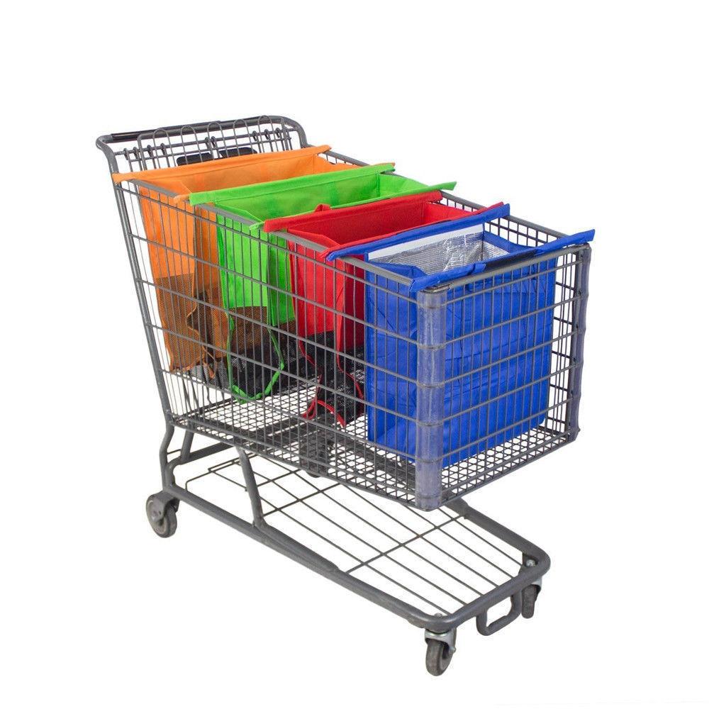 Shopping Bag Grocery Grab Shopping Bags Foldable Tote Eco-friendly Reusable Supermarket Bags 4pcs/set eprolo