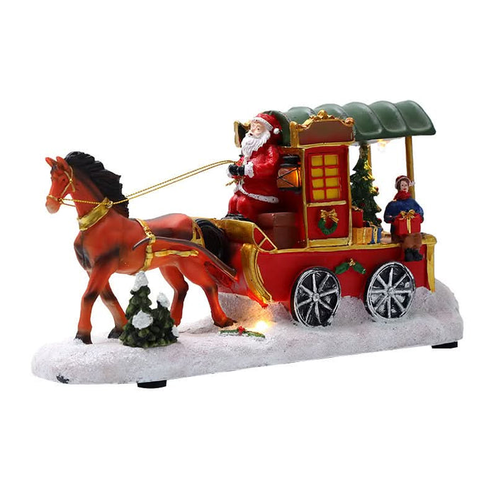 Christmas Decoration Resin Craft House with Light and Music, Reindeer Sleigh Ornament, Christmas Gift eprolo