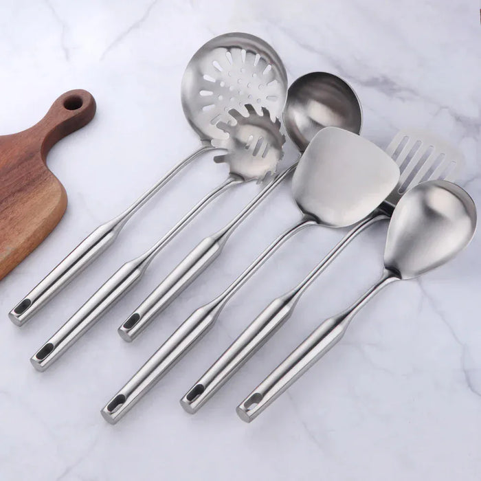 1/7/10Pcs Kitchen Utensils Cooking tools Stainless Steel Shovels Turner Ladle Soup Spoon Colander Filter Silver for Restaurant Kitchen Essentials