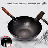 Konco Iron wok Cast iron pan Non-coated Pot General use for Gas and Induction Cooker 32cm Chinese Wok Cookware Pan Kitchen Tools Kitchen Essentials